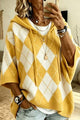 Women's argyle hooded knit sweater with 3/4 sleeves