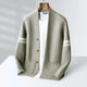 Men's cardigan with button front, patch pockets and striped long sleeves