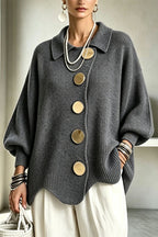 Women's oversized ribbed cardigan with collared neckline, balloon sleeves and large front buttons