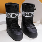 Women's tall lace-up snow boots with platform sole and drawstring top