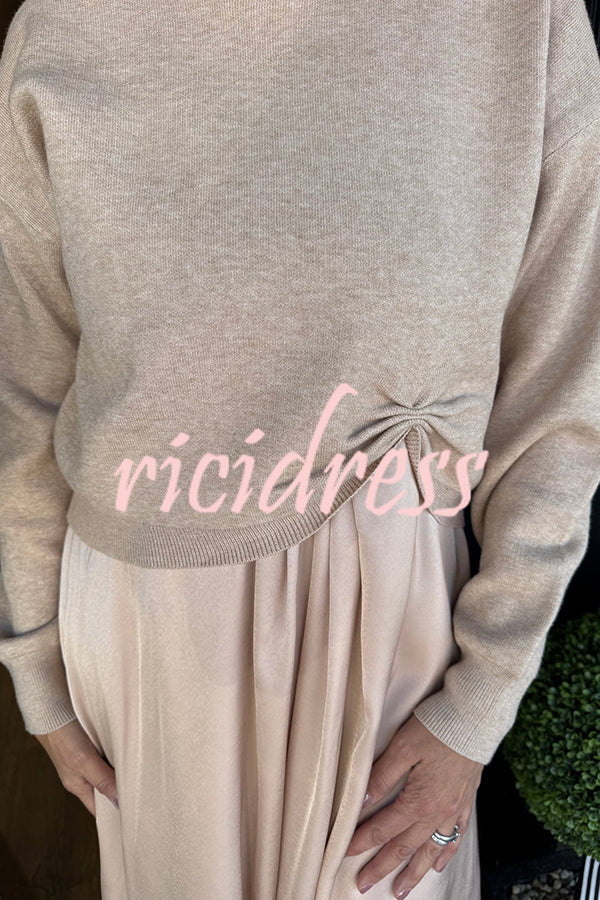 Women's knit sweater and ruched flowing midi dress two-piece set