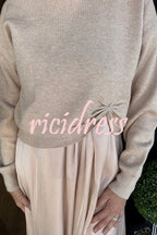 Women's knit sweater and ruched flowing midi dress two-piece set