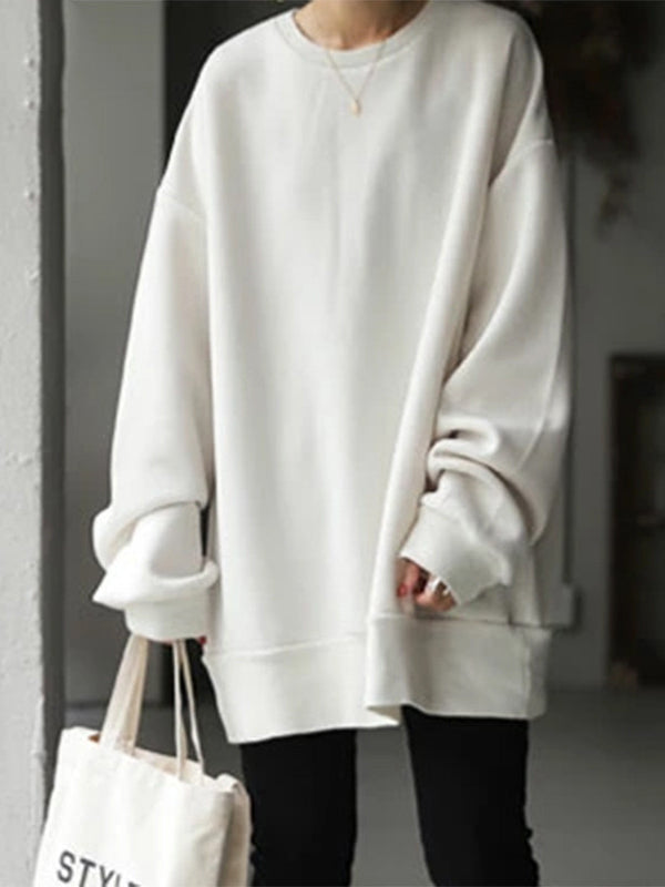 Women's oversized plain crew-neck sweatshirt with long sleeves