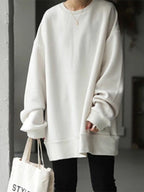 Women's oversized plain crew-neck sweatshirt with long sleeves