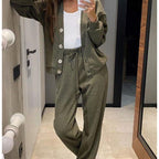 Women's knit cardigan and wide-leg trousers co-ord set