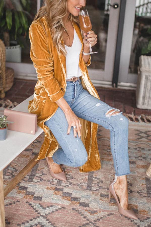 Women's longline velvet kimono coat with open front and gathered sleeves