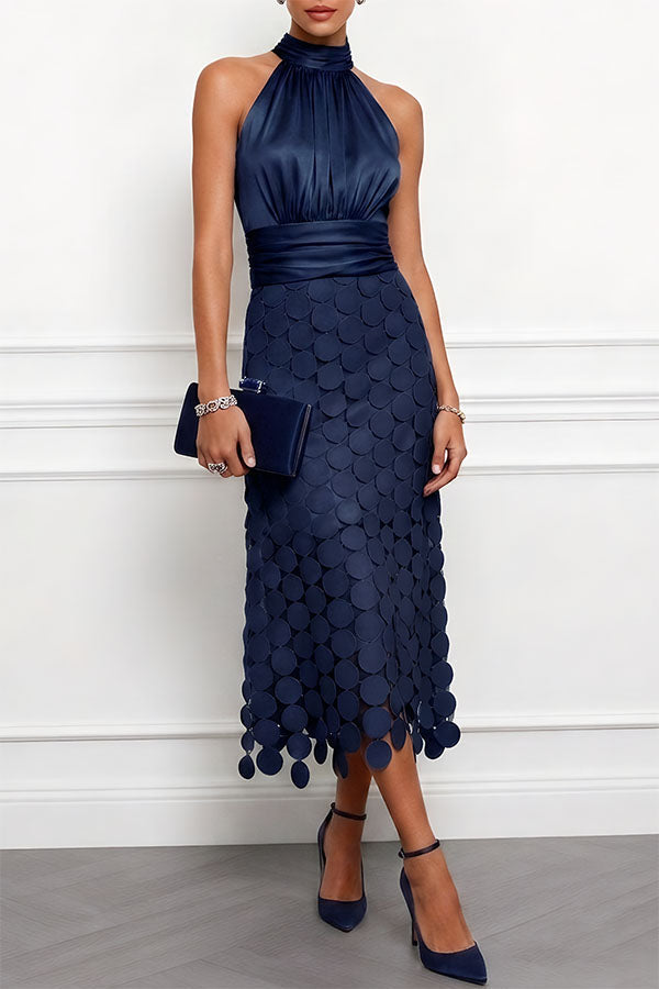 Women's Satin Halter Neck Midi Dress