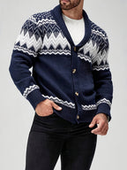 Men's Fair Isle shawl collar cardigan with buttons