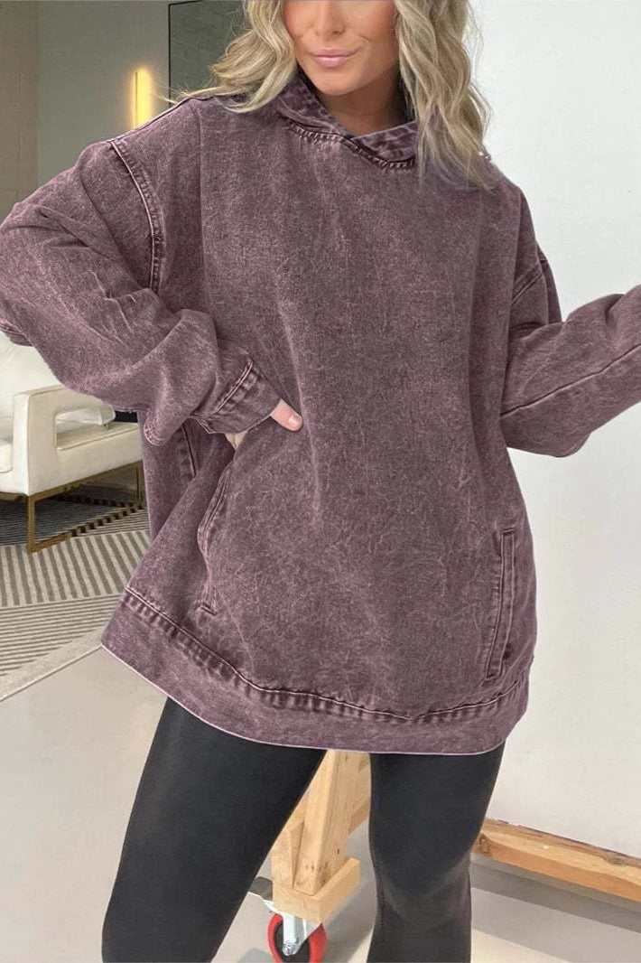Oversized washed denim effect hoodie