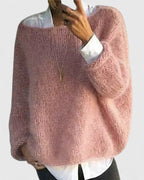 Women's relaxed ribbed knit sweater with crew neckline and long sleeves