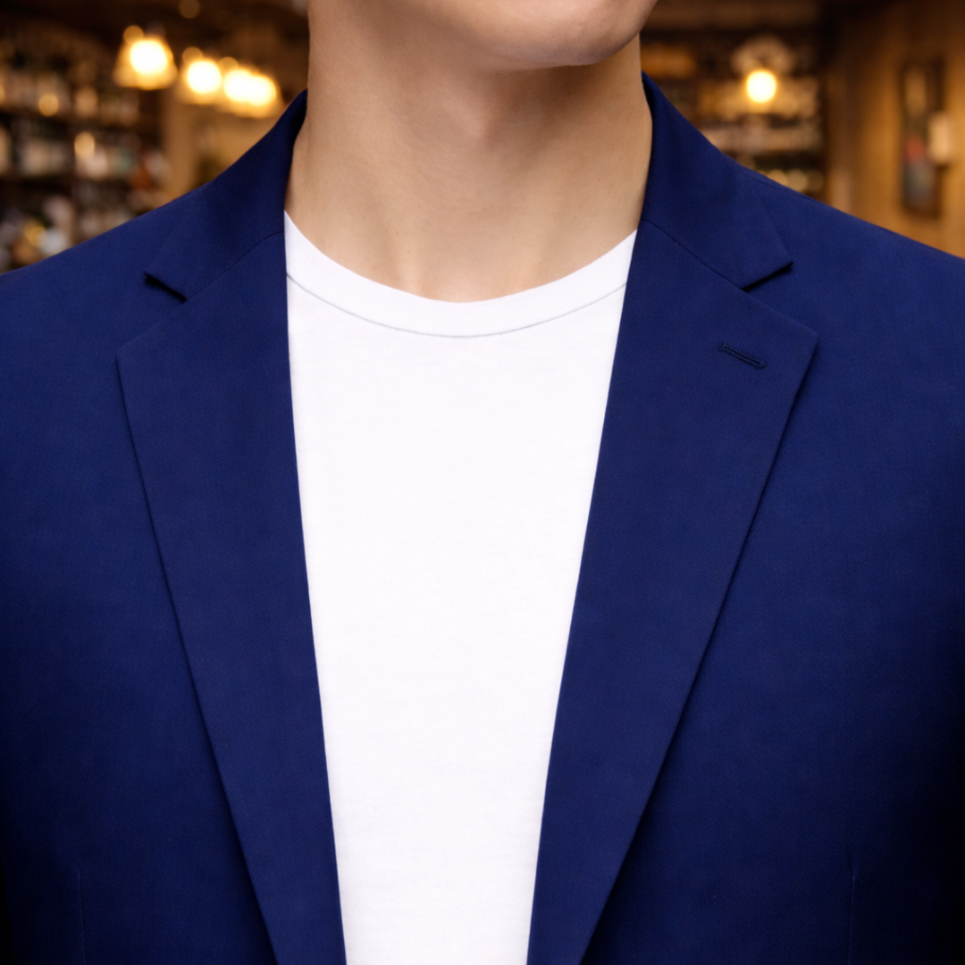 Men's casual blazer with notched lapels and front pockets