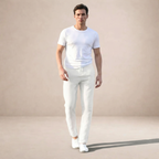 Men's regular fit trousers with an elastic drawstring waist and tapered legs