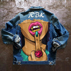Denim jacket with colourful Halloween graphic on the back