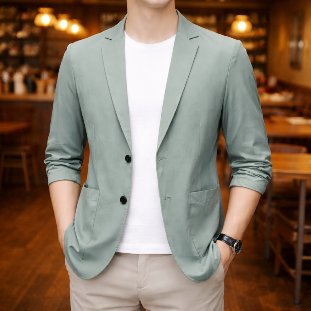 Men's casual blazer with notched lapels and front pockets