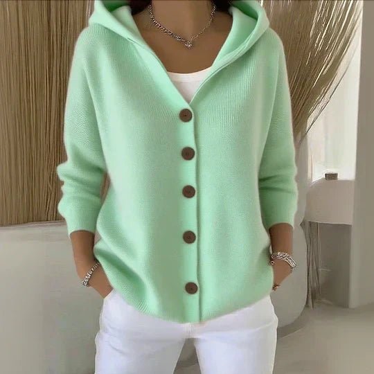 Women's hooded button cardigan with long sleeves