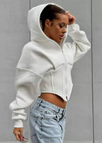 Women's cropped zip hoodie with hood and shaped seams