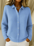 Women's ribbed knit cardigan with collar and button front