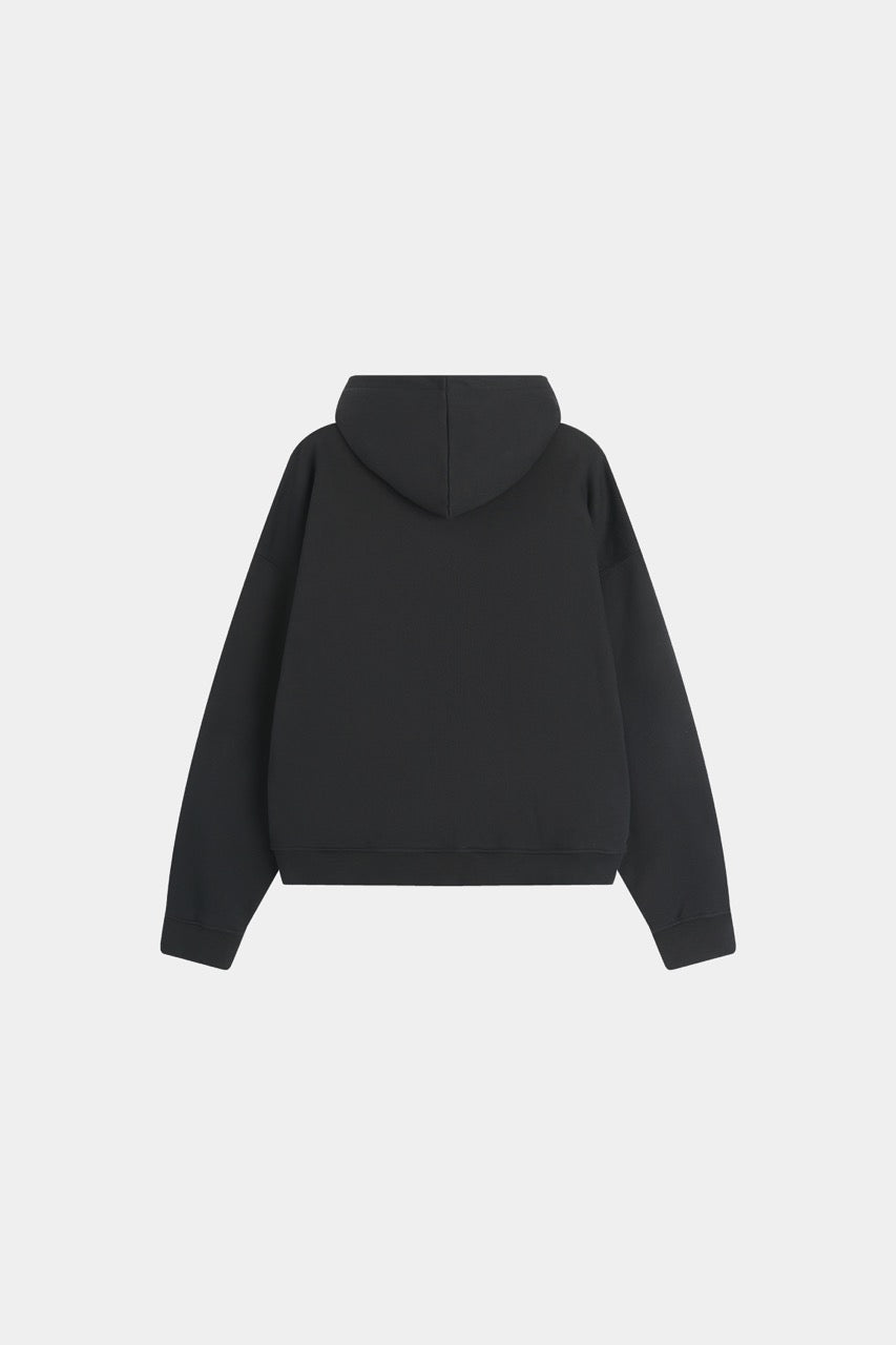 Men's black pullover hoodie with hood and front pouch pocket
