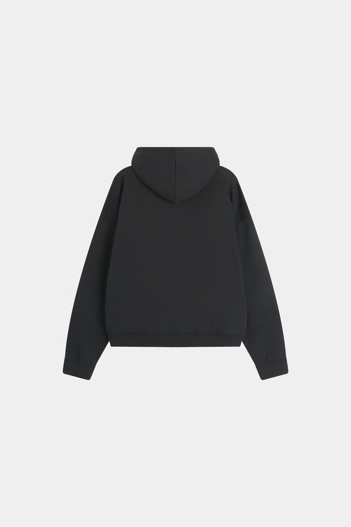 Men's black pullover hoodie with hood and front pouch pocket