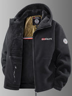 Men's hooded fleece jacket with full zip, long sleeves and front pockets