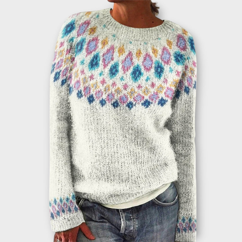 Women's patterned knit jumper with round neckline and long sleeves