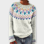 Women's patterned knit jumper with round neckline and long sleeves