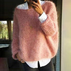 Women's textured knit jumper with round neck and long sleeves