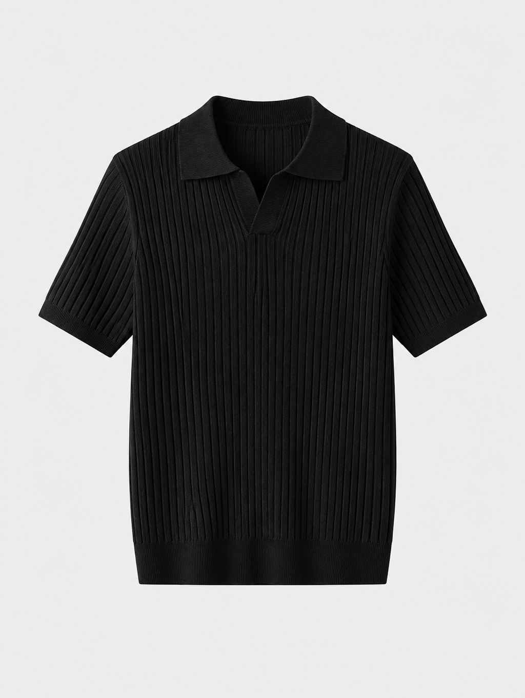Men's short-sleeve ribbed polo shirt with open collar