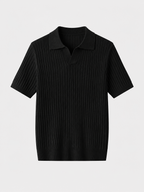 Men's short-sleeve ribbed polo shirt with open collar