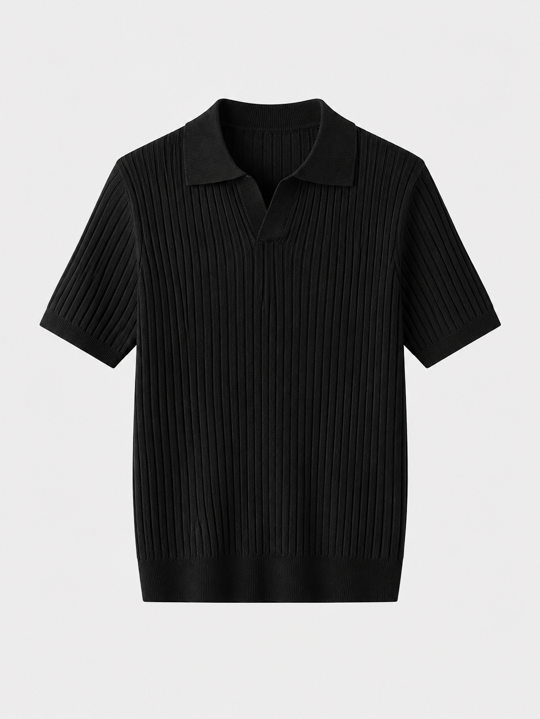 Men's short-sleeve ribbed polo shirt with open collar