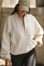 Women's oversized half-zip longline sweatshirt with stand collar