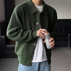 Men's ribbed knit cardigan with collar, buttons and long sleeves