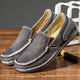 Unisex canvas loafer with moc toe, contrast stitching and flat sole