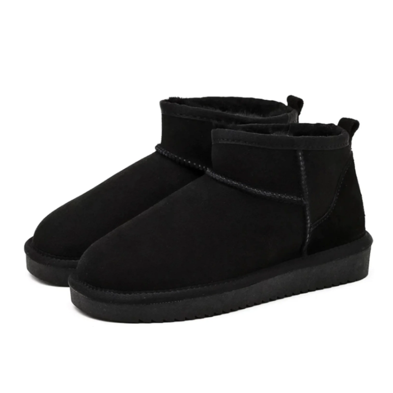 Women's mini ankle boots with round toes and textured soles