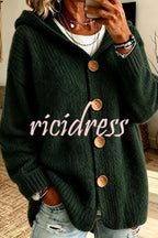 Women's long-sleeve hooded knit cardigan with four-button front