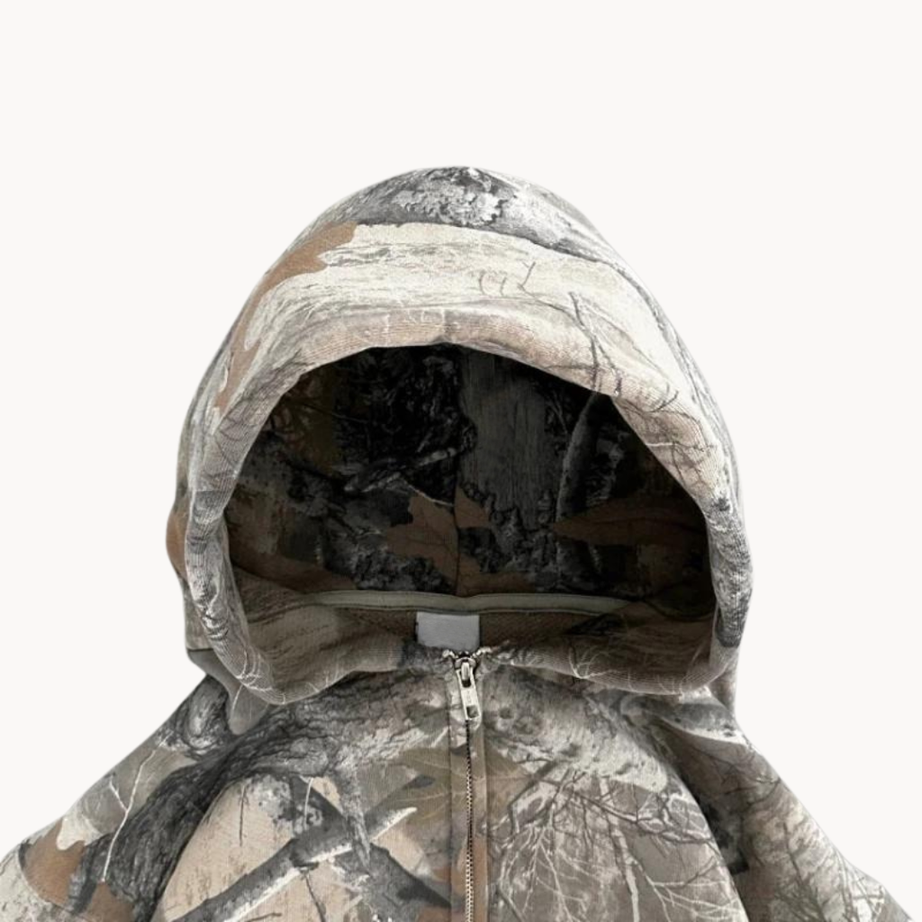 Unisex oversized camouflage hoodie with hood and front pocket
