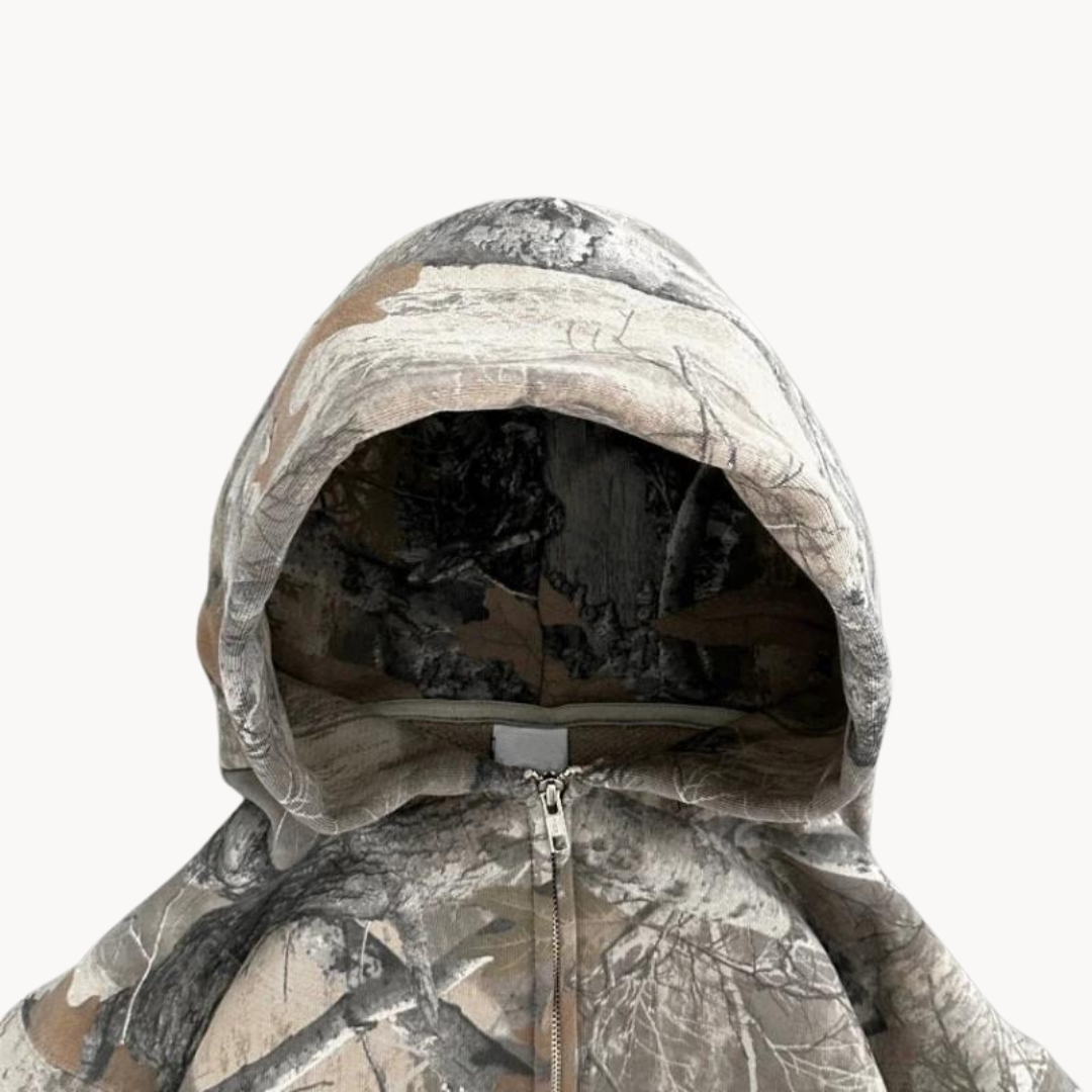 Unisex oversized camouflage hoodie with hood and front pocket