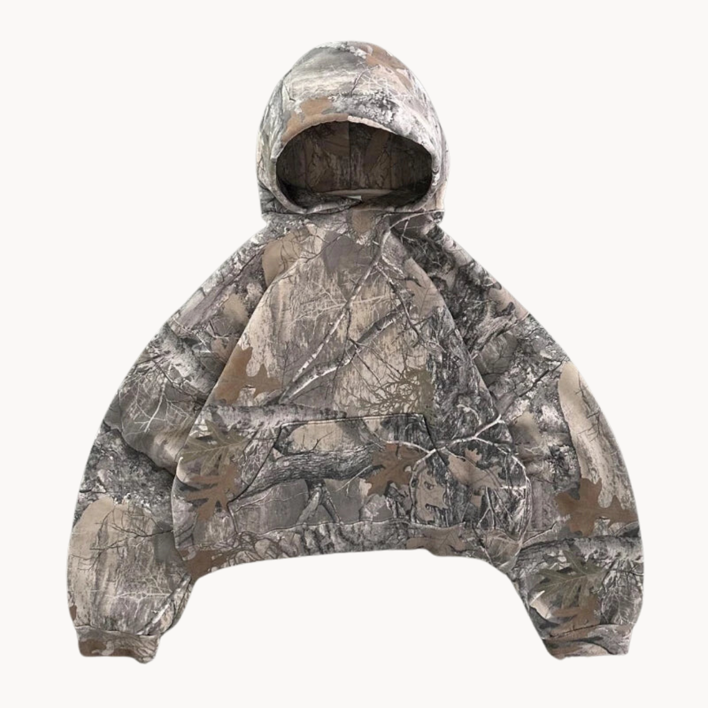 Unisex oversized camouflage hoodie with hood and front pocket