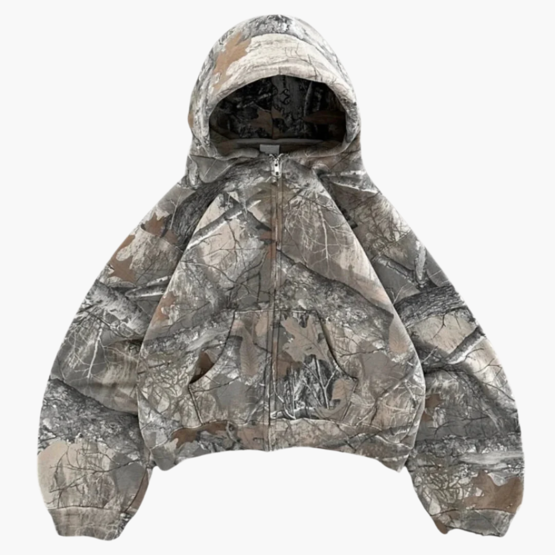 Unisex oversized camouflage hoodie with hood and front pocket
