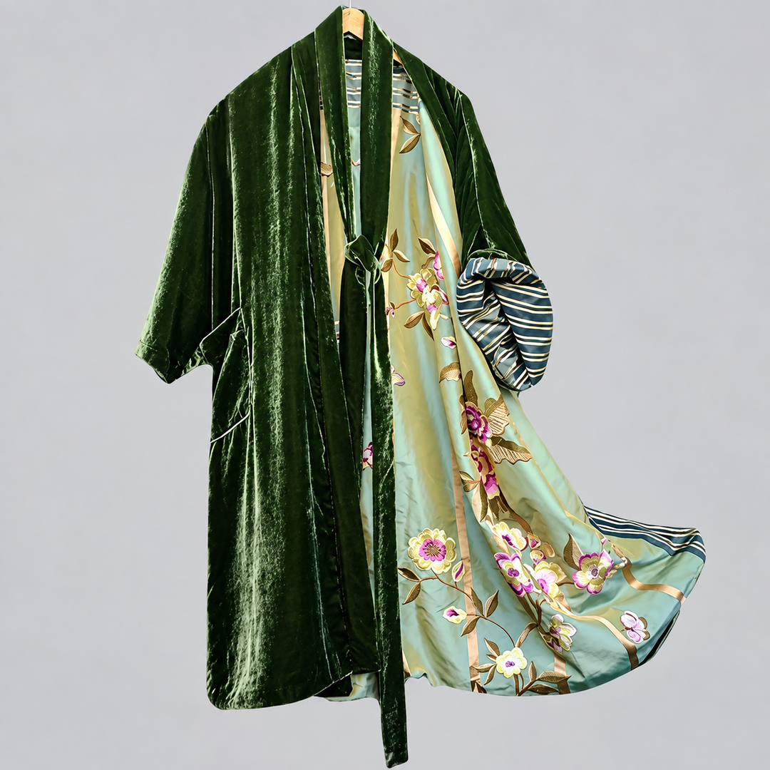 Women's Velvet Dressing Gown with Floral Print