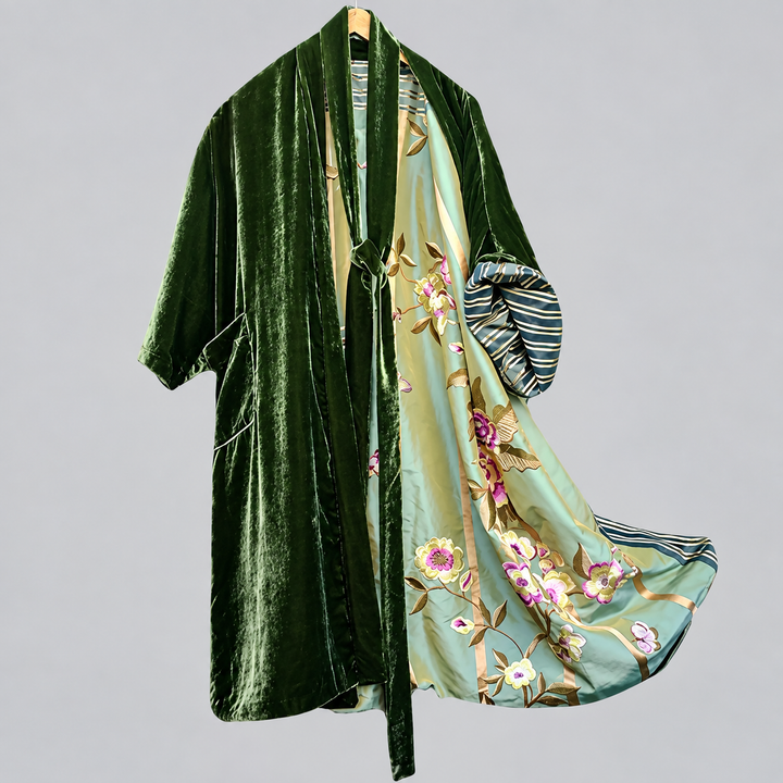 Women's Velvet Dressing Gown with Floral Print