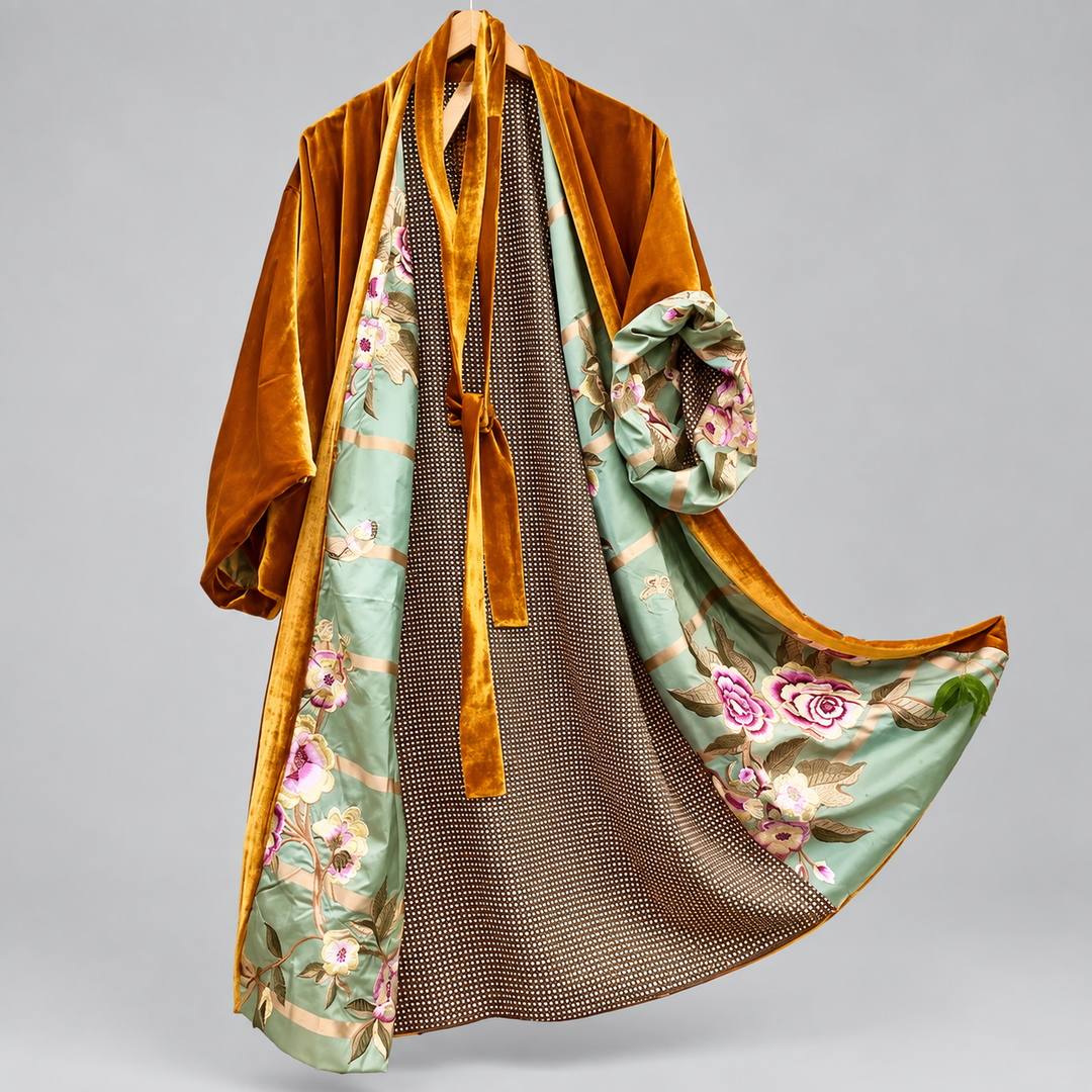 Women's Velvet Dressing Gown with Floral Print