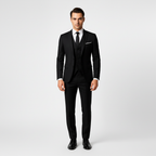 Men's three-piece suit with tailored jacket, button waistcoat and matching trousers