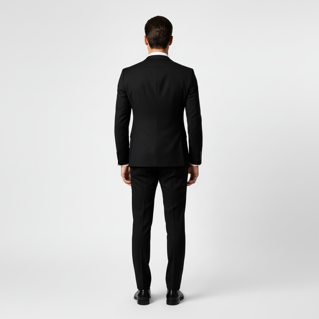 Men's three-piece suit with tailored jacket, button waistcoat and matching trousers