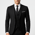 Men's three-piece suit with tailored jacket, button waistcoat and matching trousers