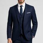 Men's three-piece suit with tailored jacket, button waistcoat and matching trousers