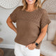 Women's short sleeve open knit textured top with round neck
