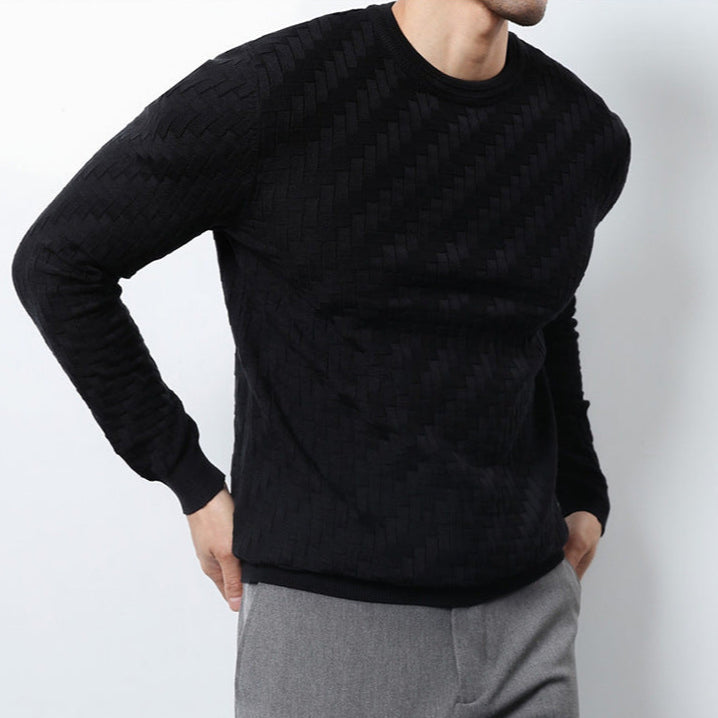 Men's textured crewneck sweatshirt with long sleeves and ribbed trims