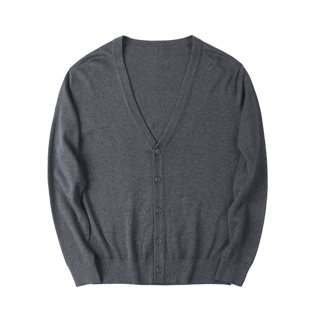 Men's slim fit V-neck button cardigan with long sleeves and ribbed trims