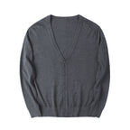 Men's slim fit V-neck button cardigan with long sleeves and ribbed trims
